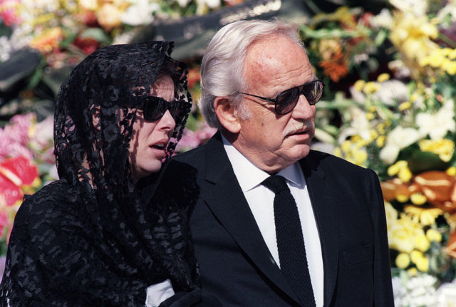 Princess Caroline and Prince Rainier II at Stefano Casiraghi's funeral