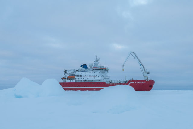 S.A. Agulhas II docked in the ice