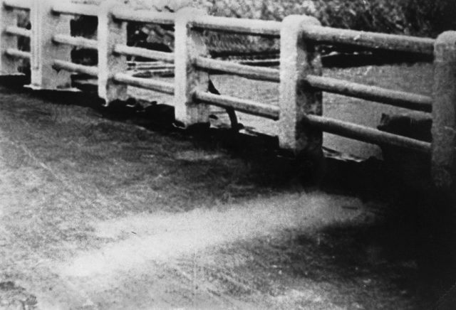 Nuclear shadow on a bridge in Hiroshima