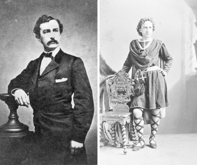 Left: John Wilkes Booth poses for a portrait. Right: Edwin Booth photographed in costume for his role in Shakespeare's Hamlet.