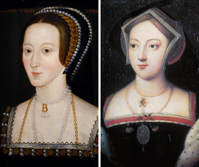 Left: painted portrait of Anne Boleyn. Right: Painted portrait of Mary Boleyn, Anne Boleyn's sister. 