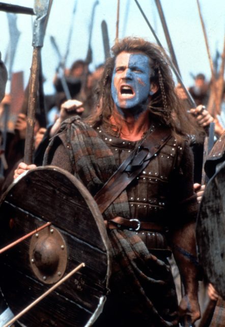 Mel Gibson in blue face paint for a scene in 'Braveheart'