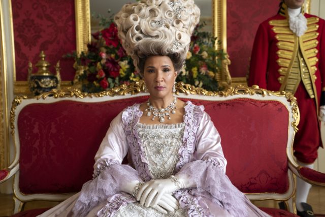 Actress Golda Roshuevel in costume as Queen Charlotte. 