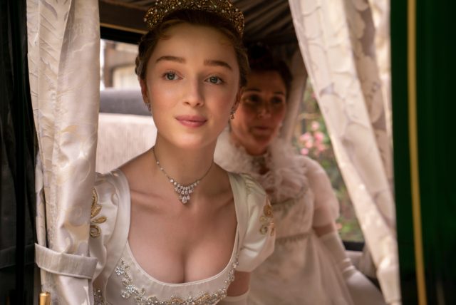 Phoebe Dynevor in a corset on the show 'Bridgerton'