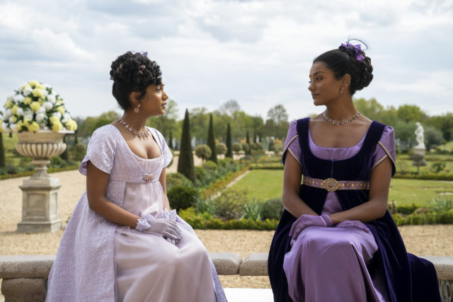 ‘Bridgerton’ Season 2 follows sisters Edwina (Charitha Chandran) and Kate Sharma (Simone Ashley) as they navigate finding love in British high society. (Photo Credit: Netflix/Shondaland/CVD Productions via MovieStillsDB)