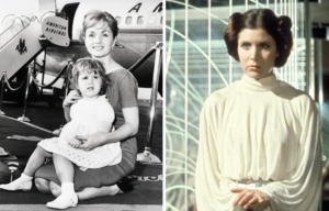 Carrie Fisher as a child and as Princess Leia
