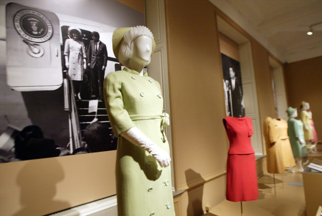 Dresses from Jackie Kennedy's wardrobe on display in exhibit in Washington, DC