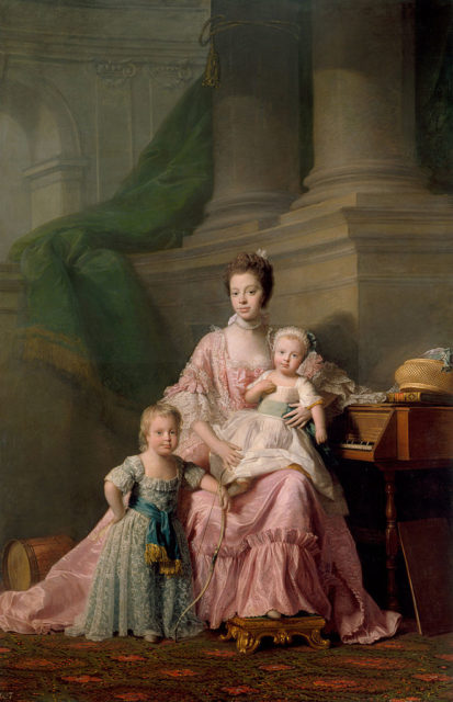 Portrait of Queen Charlotte and her two young sons George and Frederick.