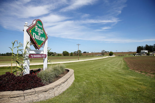 A sign greets visitors to the ballpark