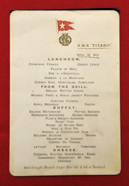 Original first class menu from the Titanic