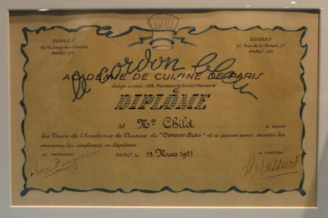 Photo of Julia Child's diploma from Le Cordon Bleu