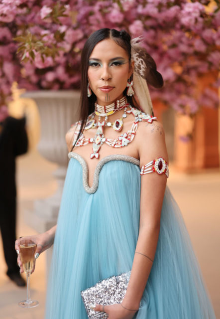 Model and Indigenous activist Quannah Chasinghorse on the MET Gala Red Carpet.