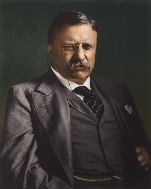 Colour photo portrait of former president Theodore Roosevelt