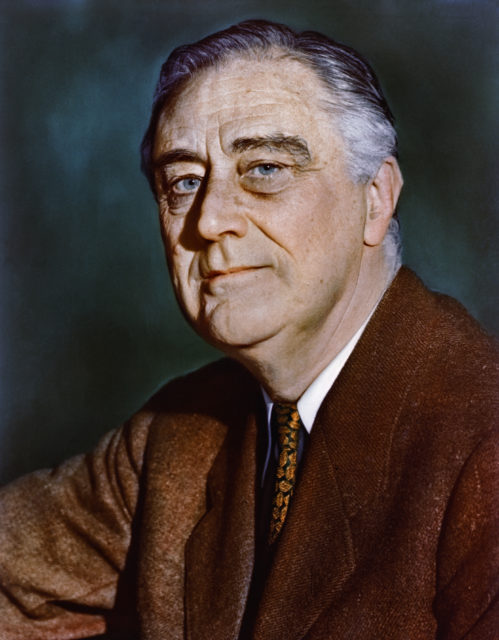 Colour photo of former president Franklin Roosevelt