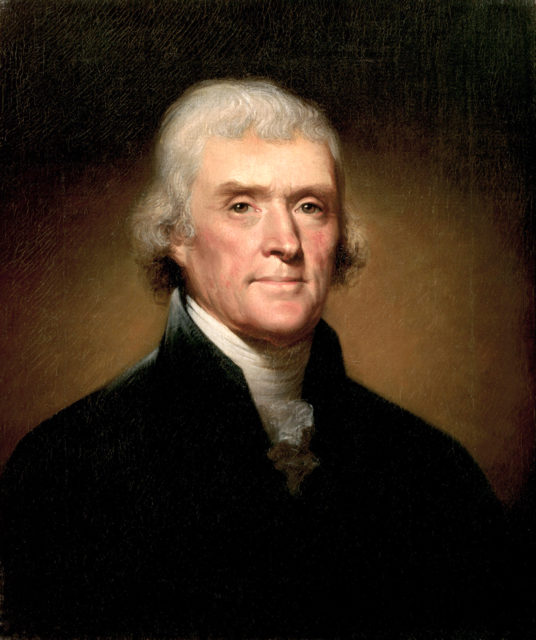 Colour portrait of former president Thomas Jefferson