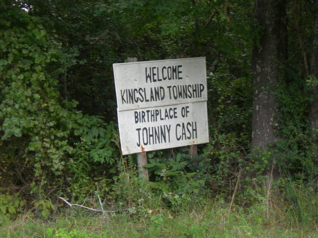 Sign reading, "WELCOME KINGSLAND TOWNSHIP BIRTHPLACE OF JOHNNY CASH"