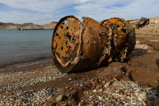 Rusty Barrel on the Lake Mead shoreline
