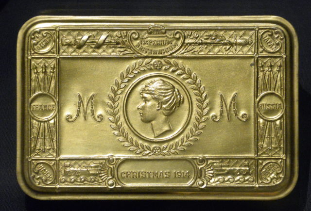 The top of the Princess Mary Christmas brass box