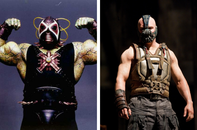 Side-by-side of Bane from 1997 and 2012, respectively