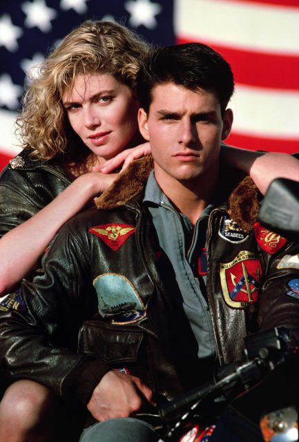 Photo of Kelly McGillis and Tom Cruise as Charlie and Maverick in the 1986 film Top Gun