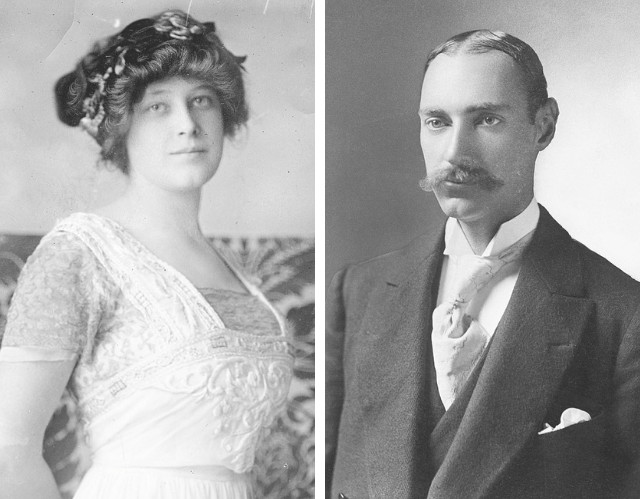 Left: Portrait of Madeleine Astor (nee Force). Right: Portrait of John Jacob Astor IV.