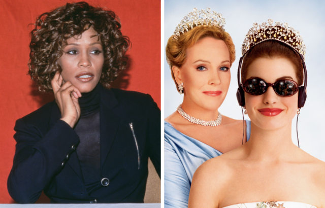 side by side photos of whitney houston and the movie poster for the princess diaries