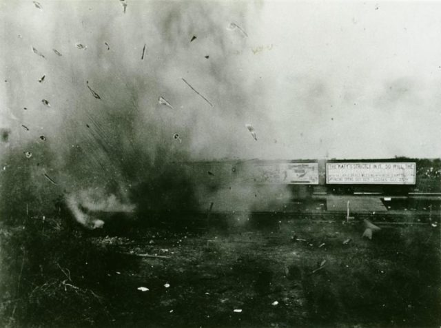 Two trains colliding head first 1896 