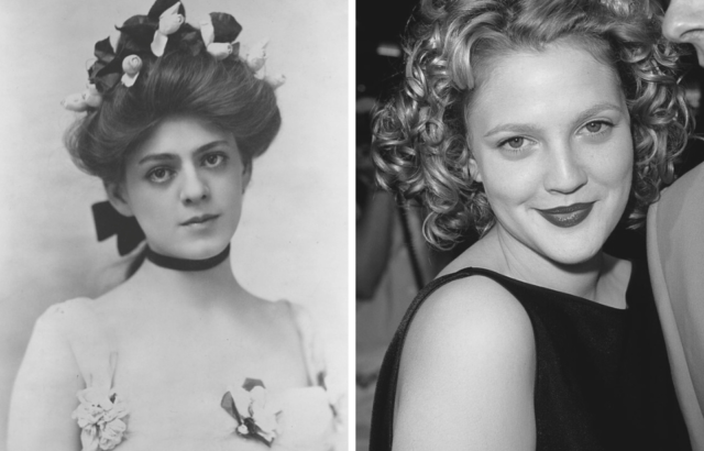 Left: Portrait of Ethel Barrymore. Right: Portrait of Drew Barrymore.