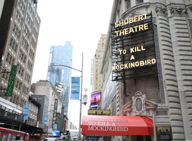 Marquee advertising To Kill A Mockingbird play on Broadway