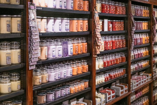 Yankee Candles on display in store.