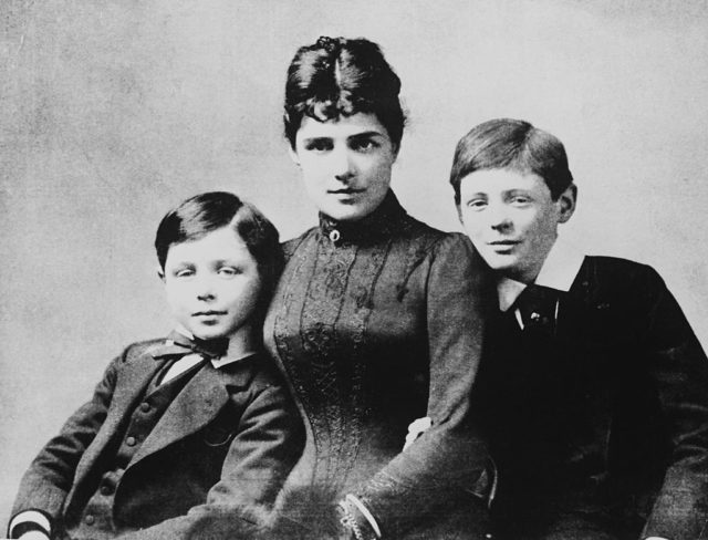 Winston Churchill as a young boy with his mother Lady Churchill and brother John.