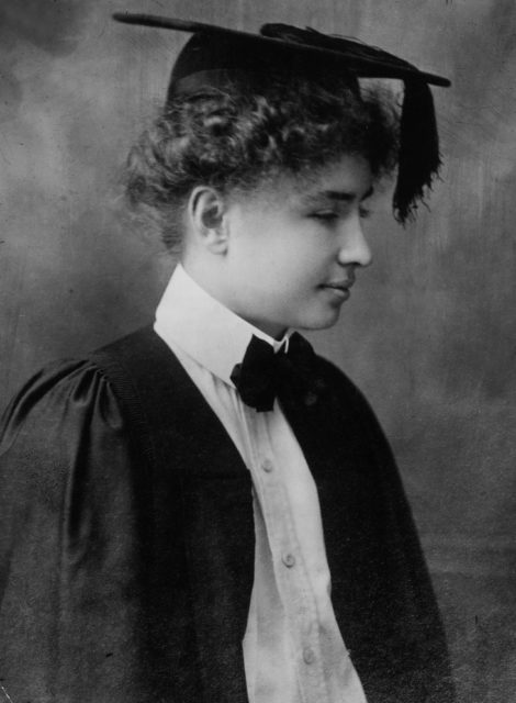 Helen Keller in graduation cap and gown