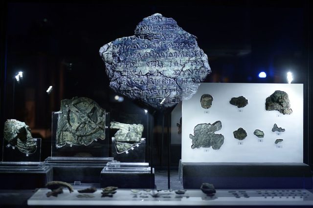 Pieces of the Antikythera Mechanism on display