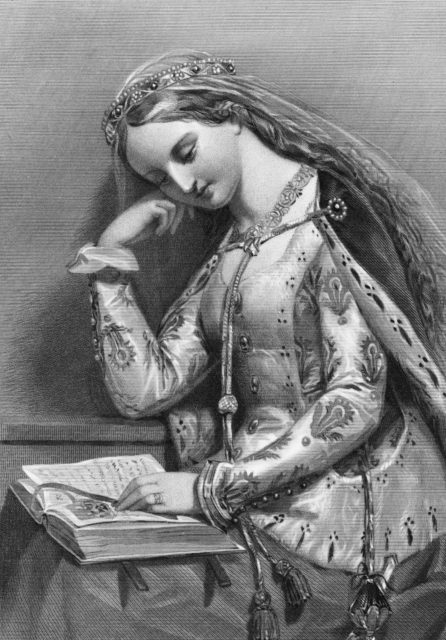 Sketch of Elizabeth of York reading a book