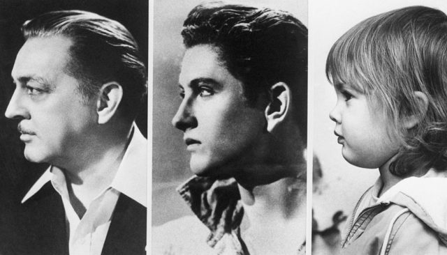 Three profile photos of Barrymore actors: John Barrymore, John Drew Barrymore, and Drew Barrymore