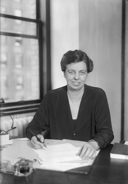 Eleanor Roosevelt at a desk