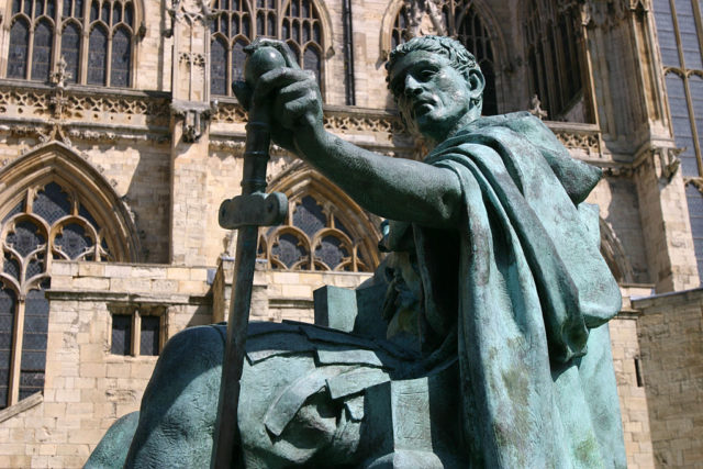 Bronze statue of Constantine the Great located at York in England.