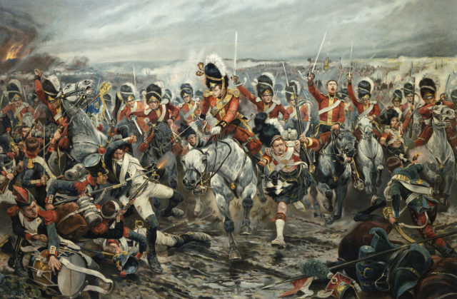 A painted scene of the Battle of Waterloo