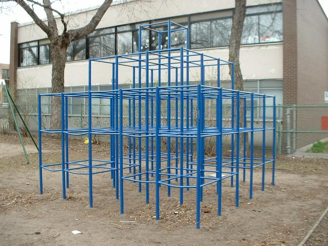 Blue jungle gym on a school playground