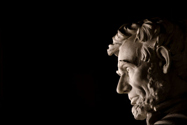 Close-up of Abraham Lincoln's face at the Lincoln Memorial