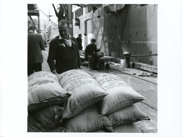 Bags of bone and meat meal about to be placed on a boat