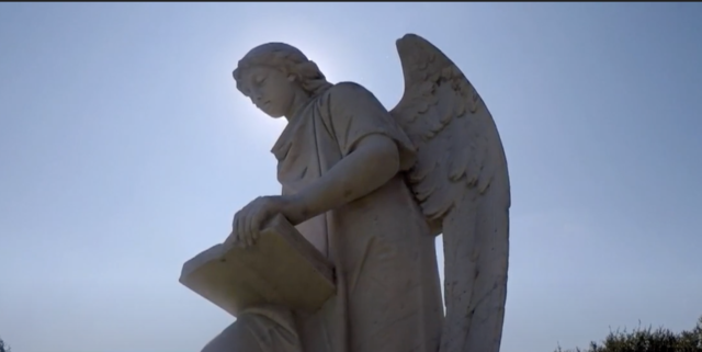 Image of the Turning Angel statue from below