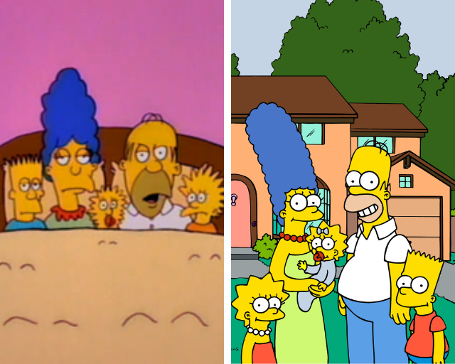 the Simpsons family, then and now