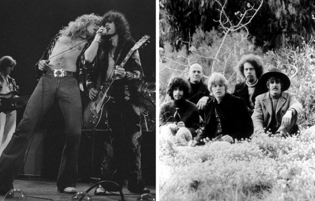 John Paul Jones, Robert Plant and Jimmy Page of Led Zeppelin, left, and Spirit