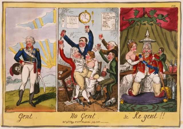 A cartoon shows the evolution of King George IV as Prince regent.