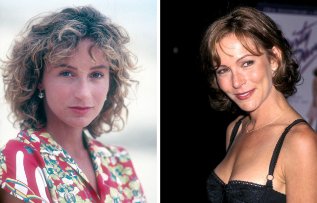Side by side portraits of Jennifer Grey in 1980 and 1997