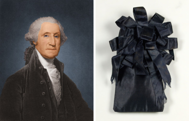 Washington wearing a silk wig bag