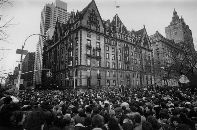 Massive crowds outside The Dakota where Lennon was killed