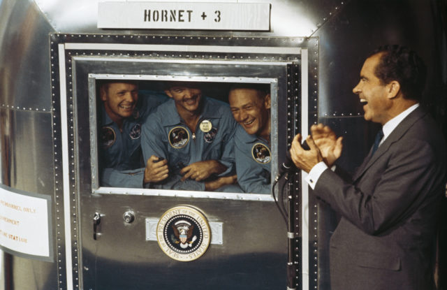 Apollo 11 astronauts in quarantine pod