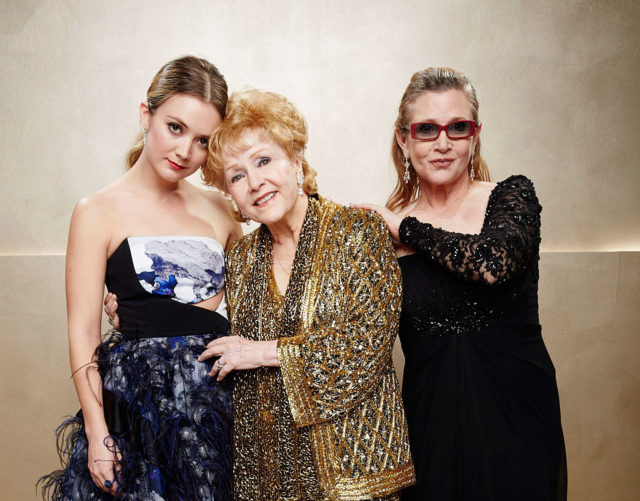 Billie Lourd, Debbie Reynolds, and Carrie Fisher at an event in 2015